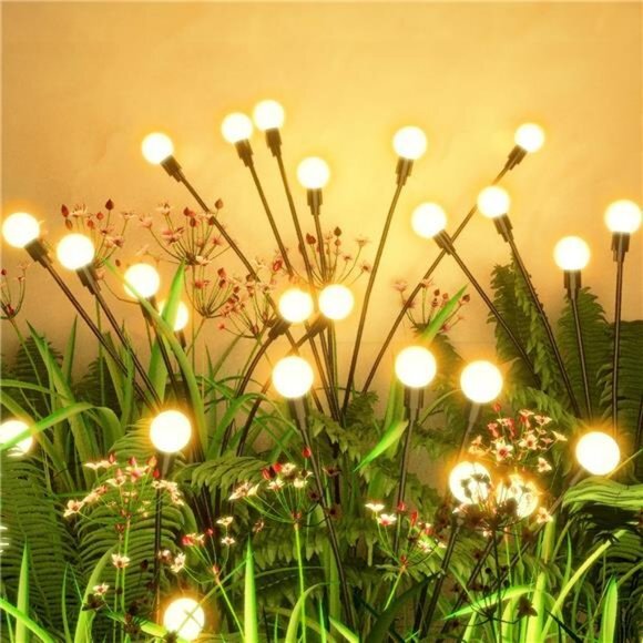 2 Pack Upgraded Outdoor Solar Garden Firefly Lights Decor Waterproof, Warm White - Picture 1 of 6